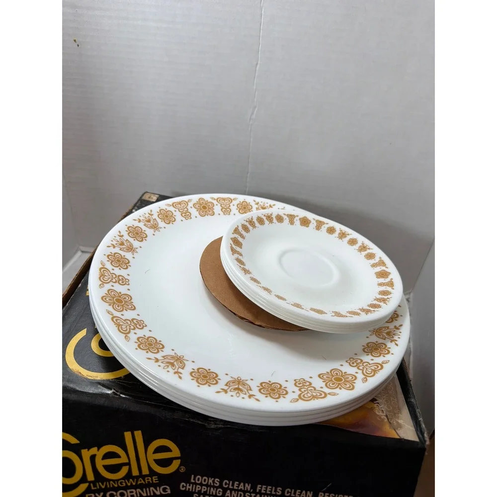 VTG Corelle Butterfly Gold Dinnerware Set 16 Pc Service for 4 White Gold OpenBox